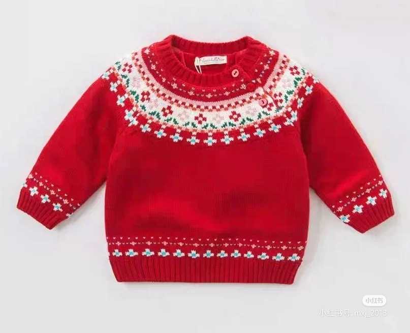 圣诞红儿童棒针提花毛衣附编织过程