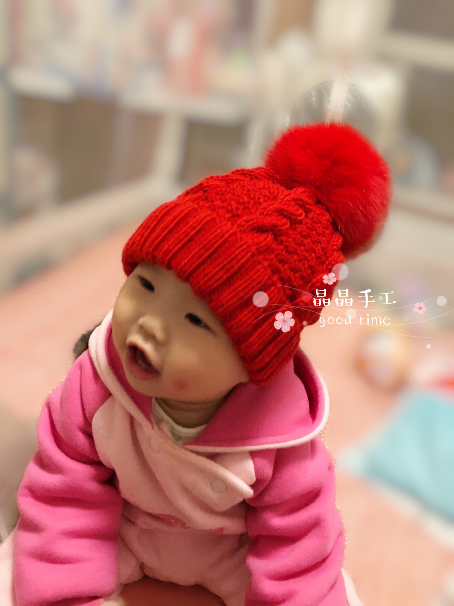 棒针宝宝红色帽子