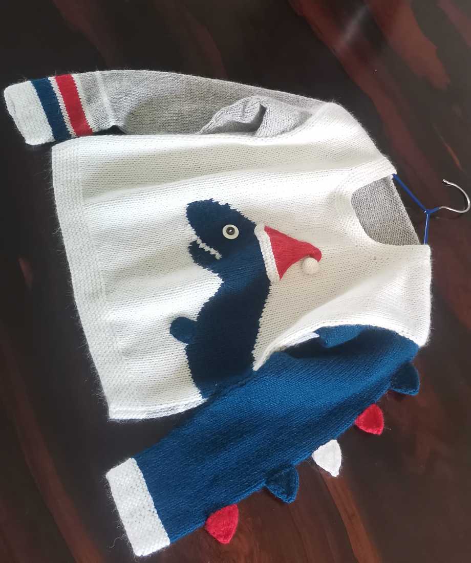 恐龙图案男童棒针毛衣