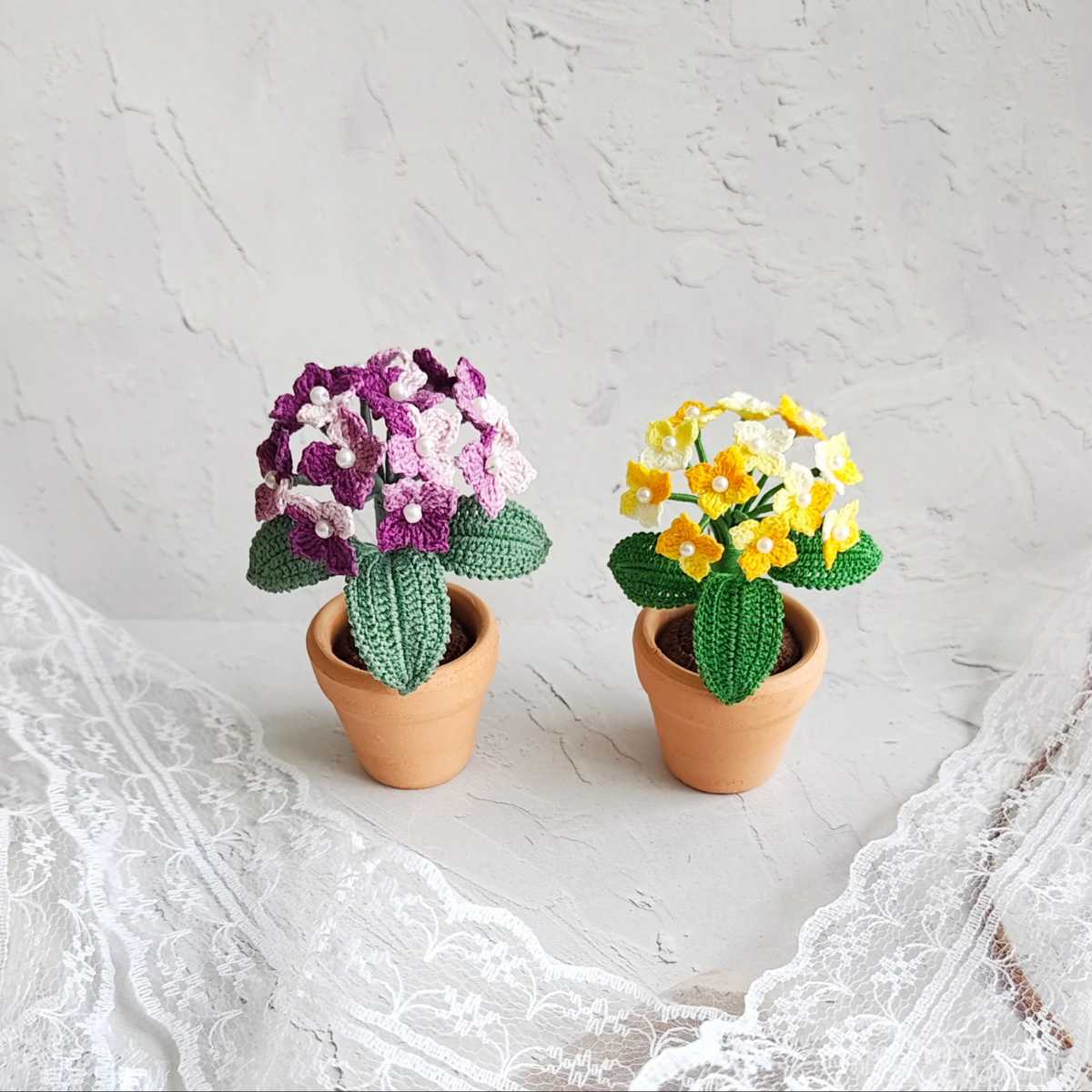 钩针花朵盆栽