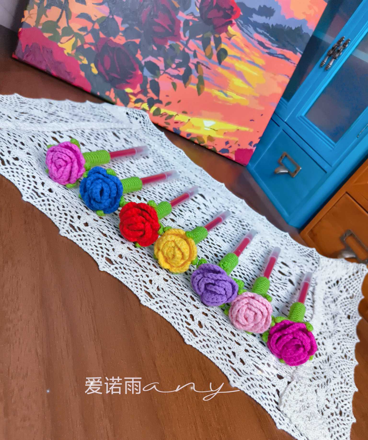 钩针玫瑰花笔套1