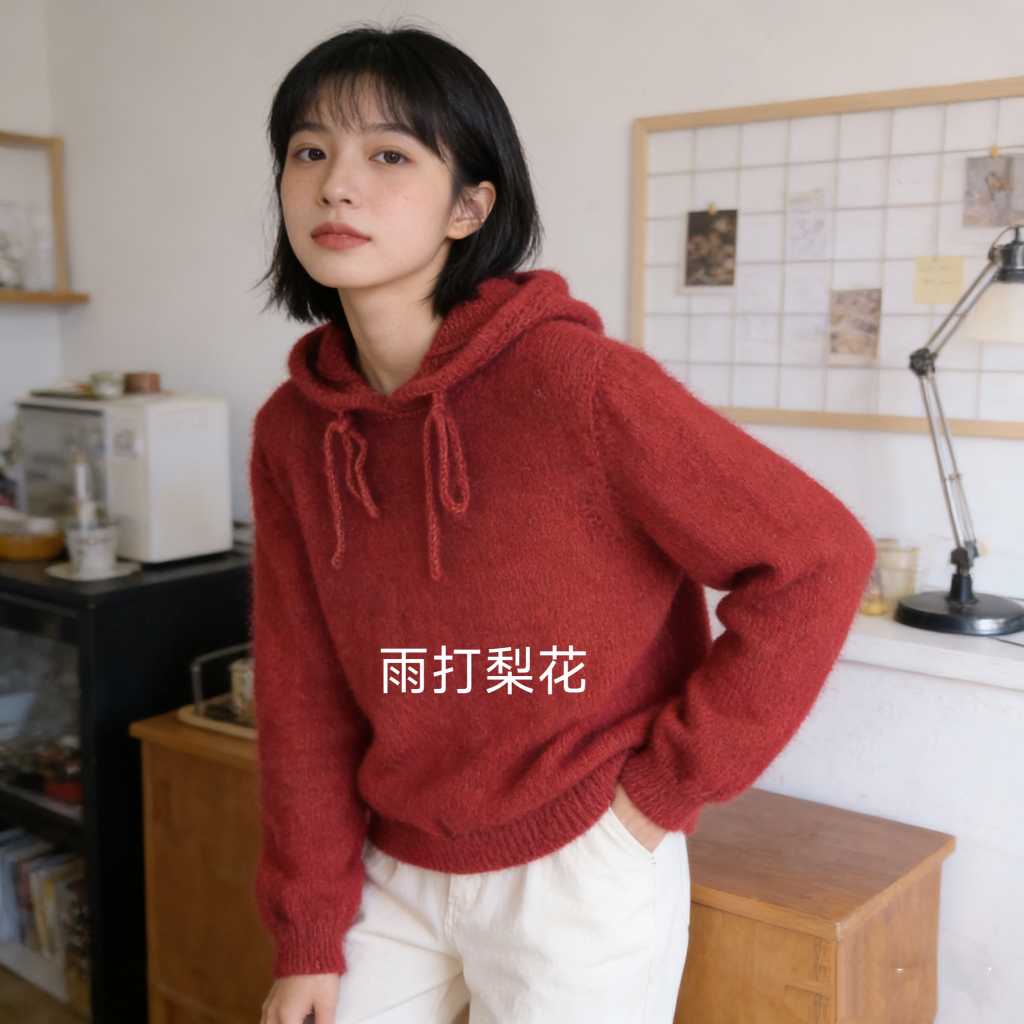 女士棒针连帽毛衣