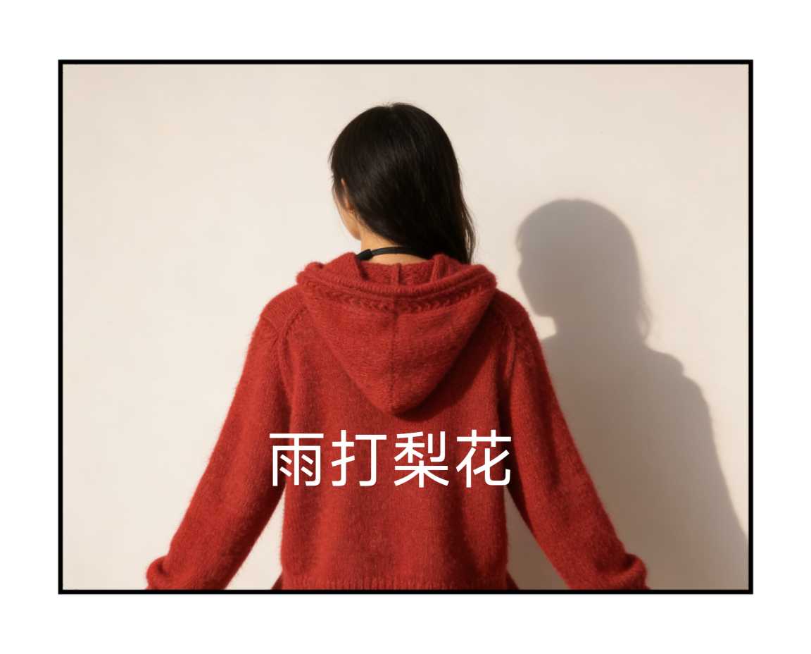 红色后斜肩连帽卫衣
