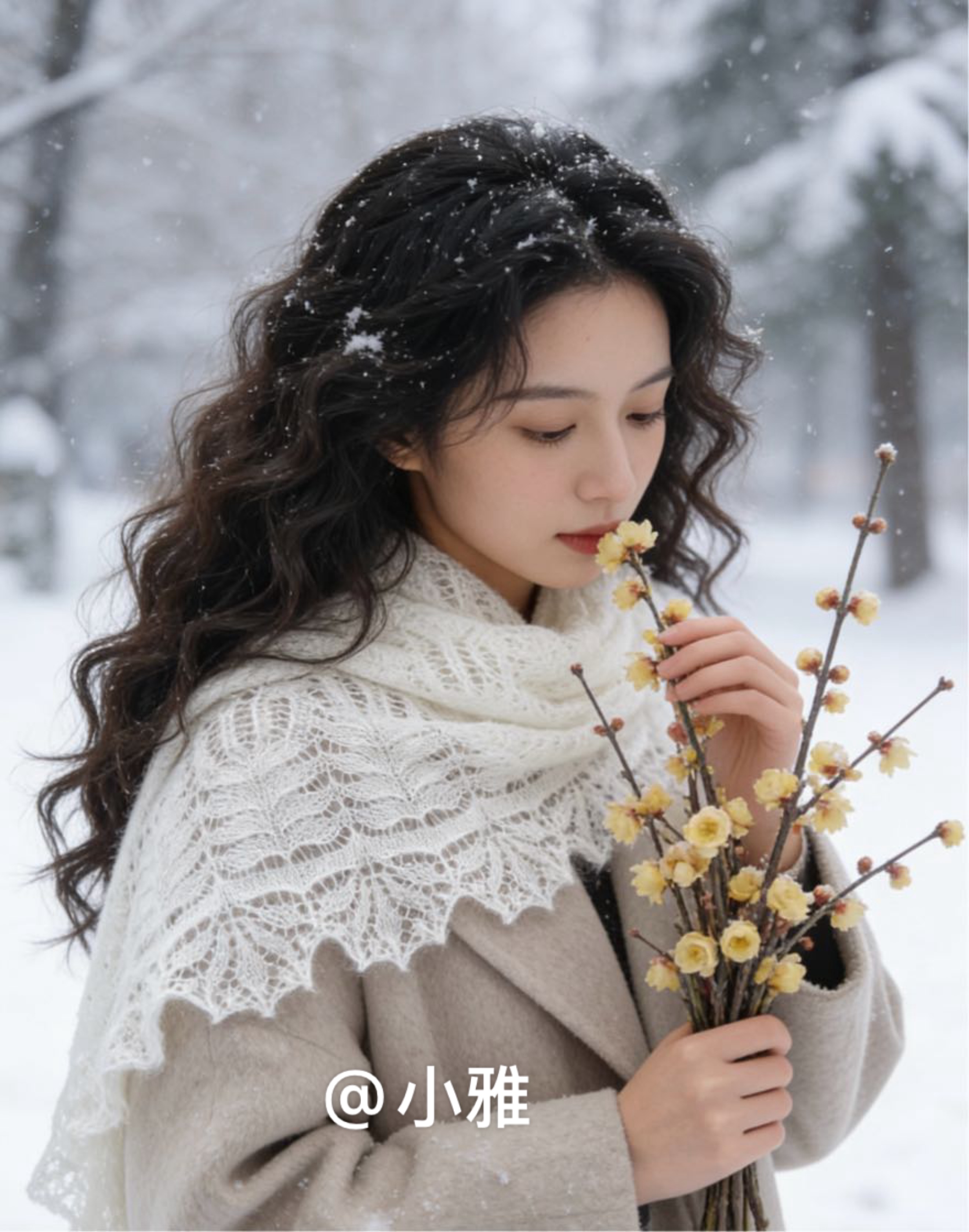 棒针月形蕾丝披肩