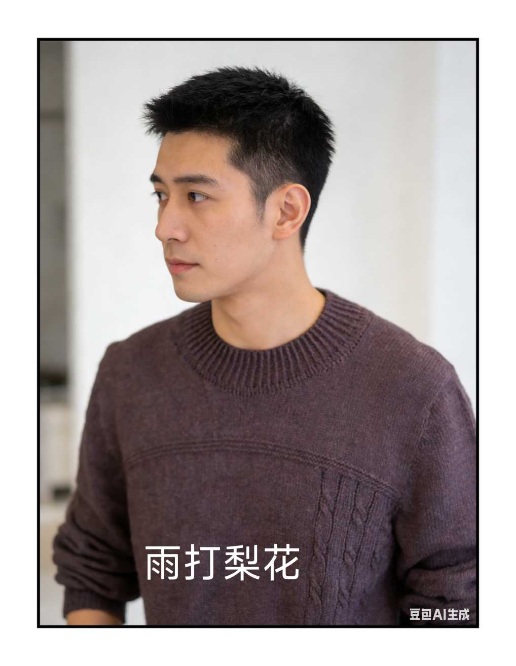 棒针圆领男士毛衣