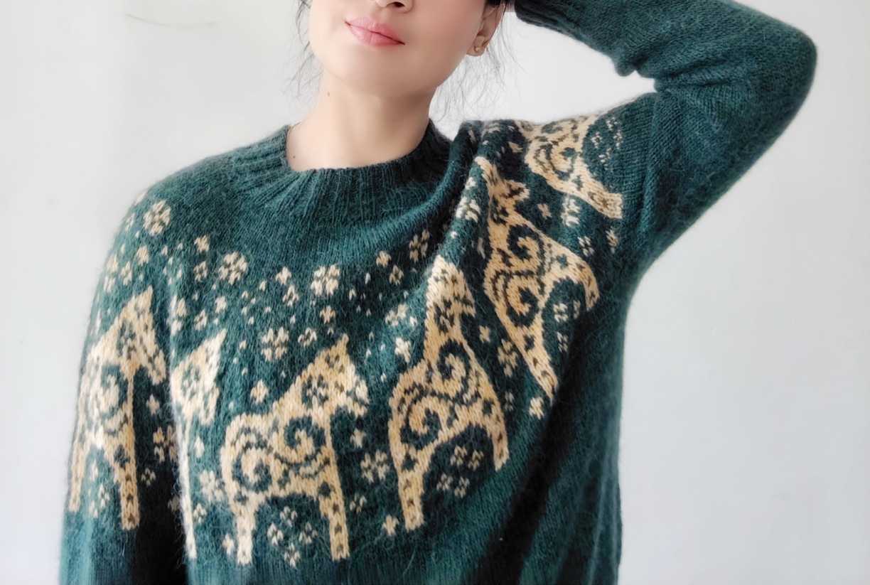 女士棒针圆肩毛衣