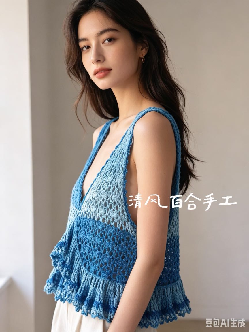 女士钩针V领背心